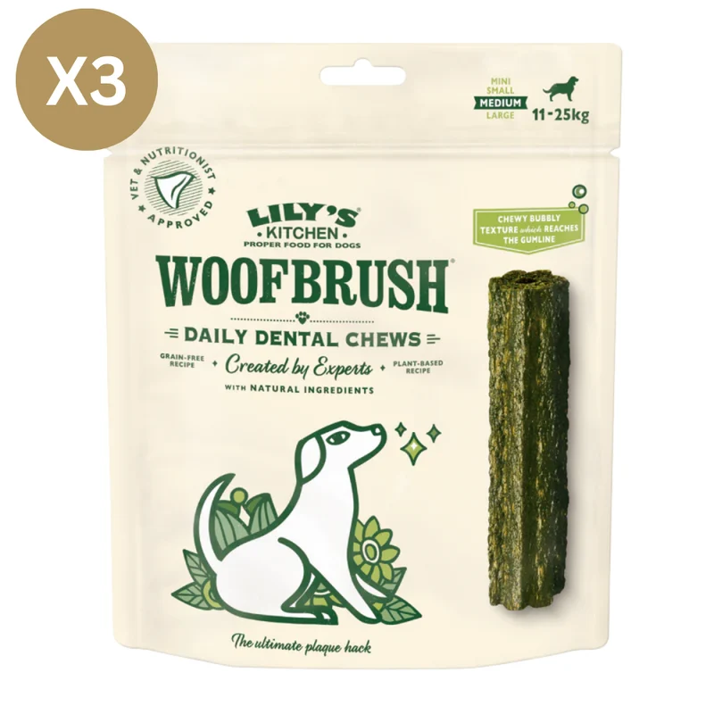 Lily's Kitchen Woofbrush Dental Dog Chews Bulk Pack Treats Medium - Pack of 3