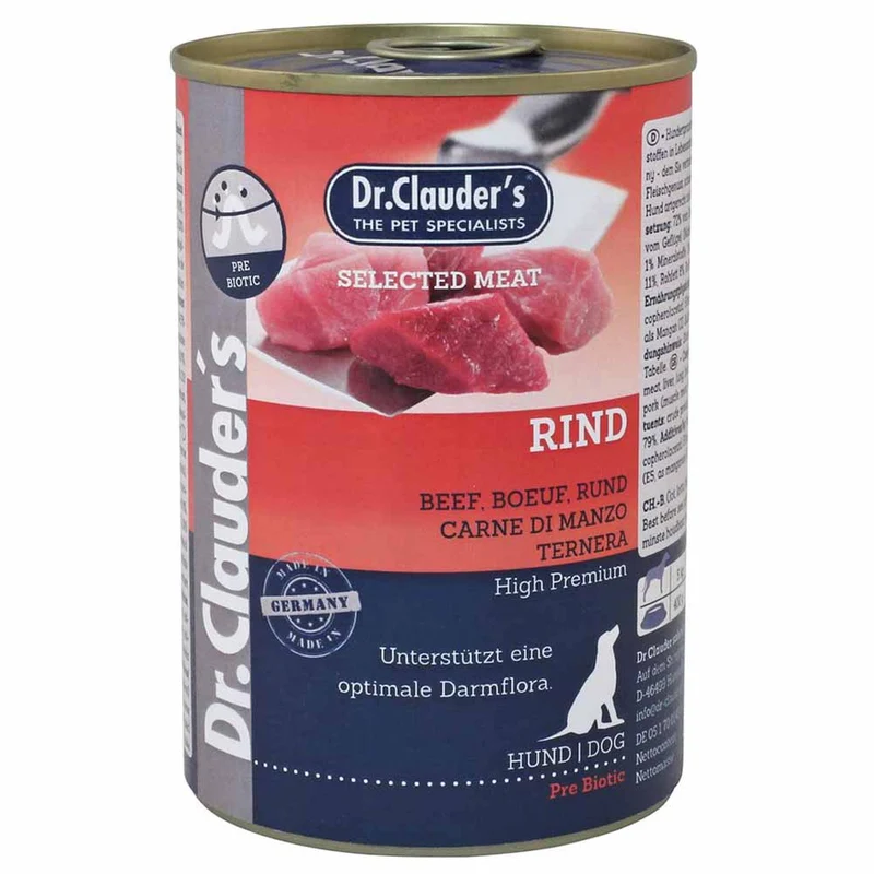 Alimento Umido Dr.Clauder s Selected Meat Manzo Prebiotico per Cani 400g