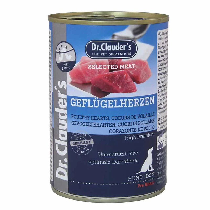 Alimento Umido Dr.Clauder s Selected Meat Cuori di Pollo Prebiotico per Cani 400g
