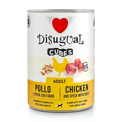 Disugual Cane Cubes Adulto Pollo, Speck & Farro Lattina 400 g