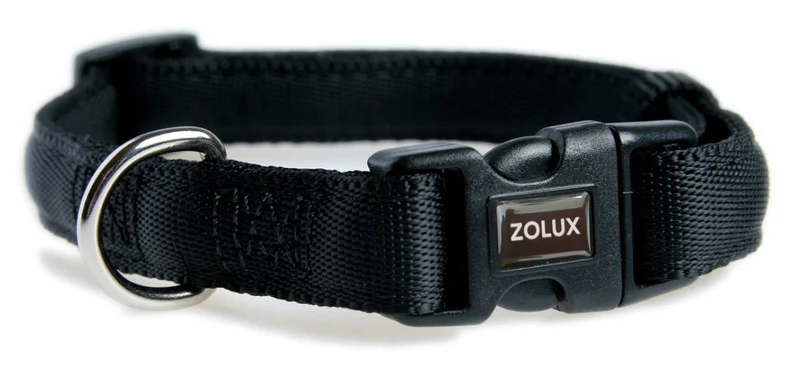 Collare Cushion in Nylon Imbottito per Cani - 15 mm, Nero