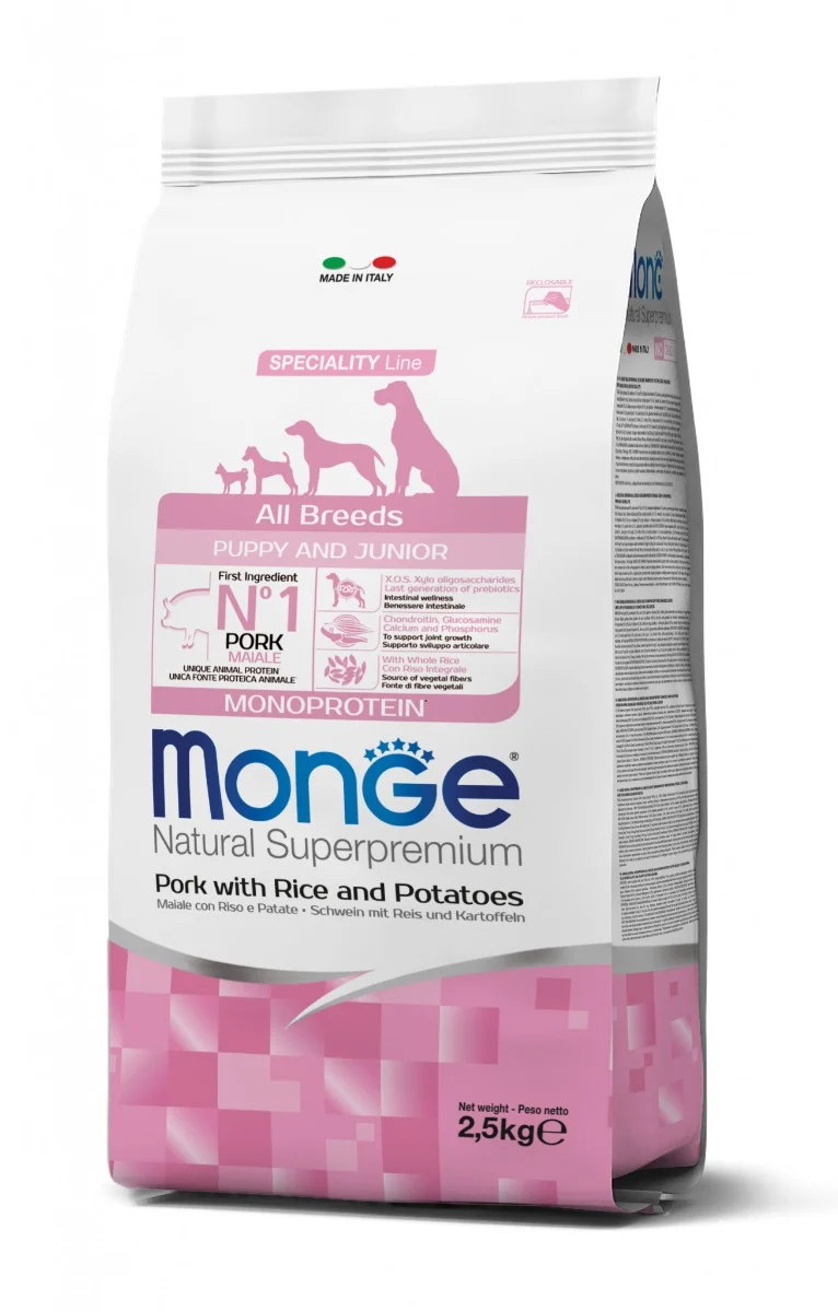 Monge All Breeds Puppy/Junior Monoprotein Maiale e Riso - 2,5 kg