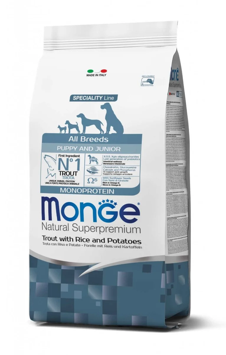 Monge All Breeds Puppy/Junior Monoprotein Trota e Riso - 12 kg