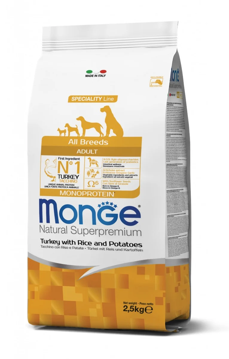 Monge All Breeds Adult Monoprotein Tacchino e Riso - 2,5 kg