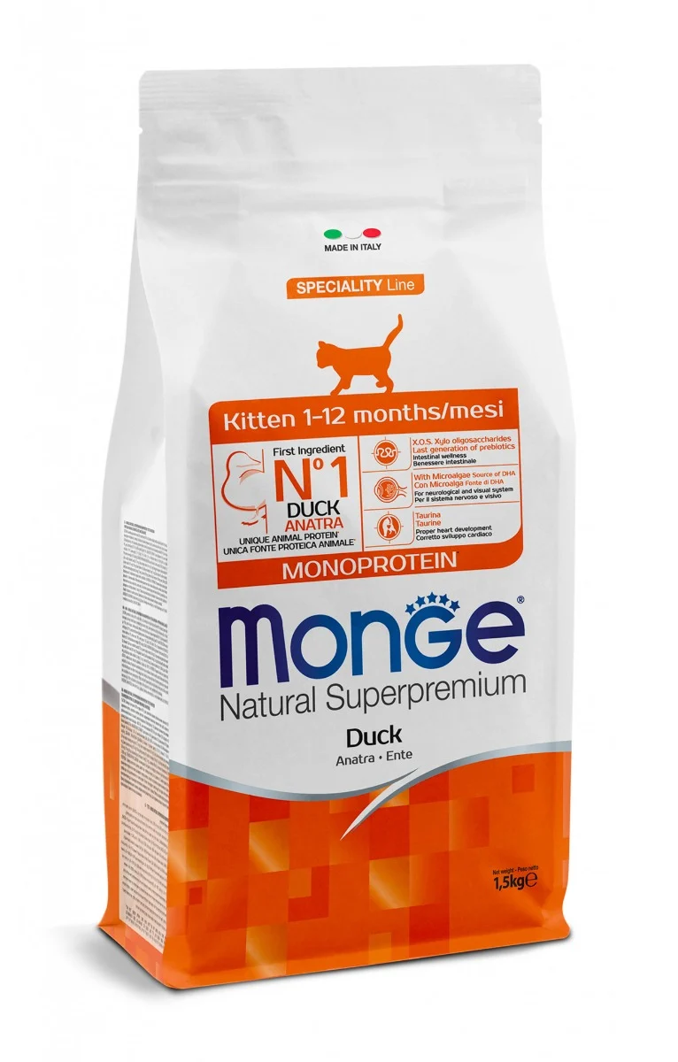 Monge Natural Monoprotein Kitten all'Anatra - Crocchette, 1,5 kg