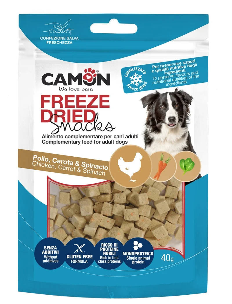 Camon Snack Dadini Liofilizzati per Cani con Pollo, Carote e Spinaci 40 g