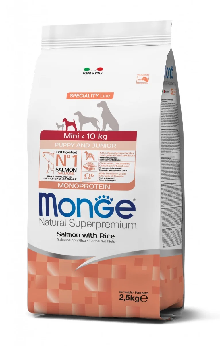 Monge Mini Puppy/Junior Monoprotein Salmone e Riso - 2,5 kg