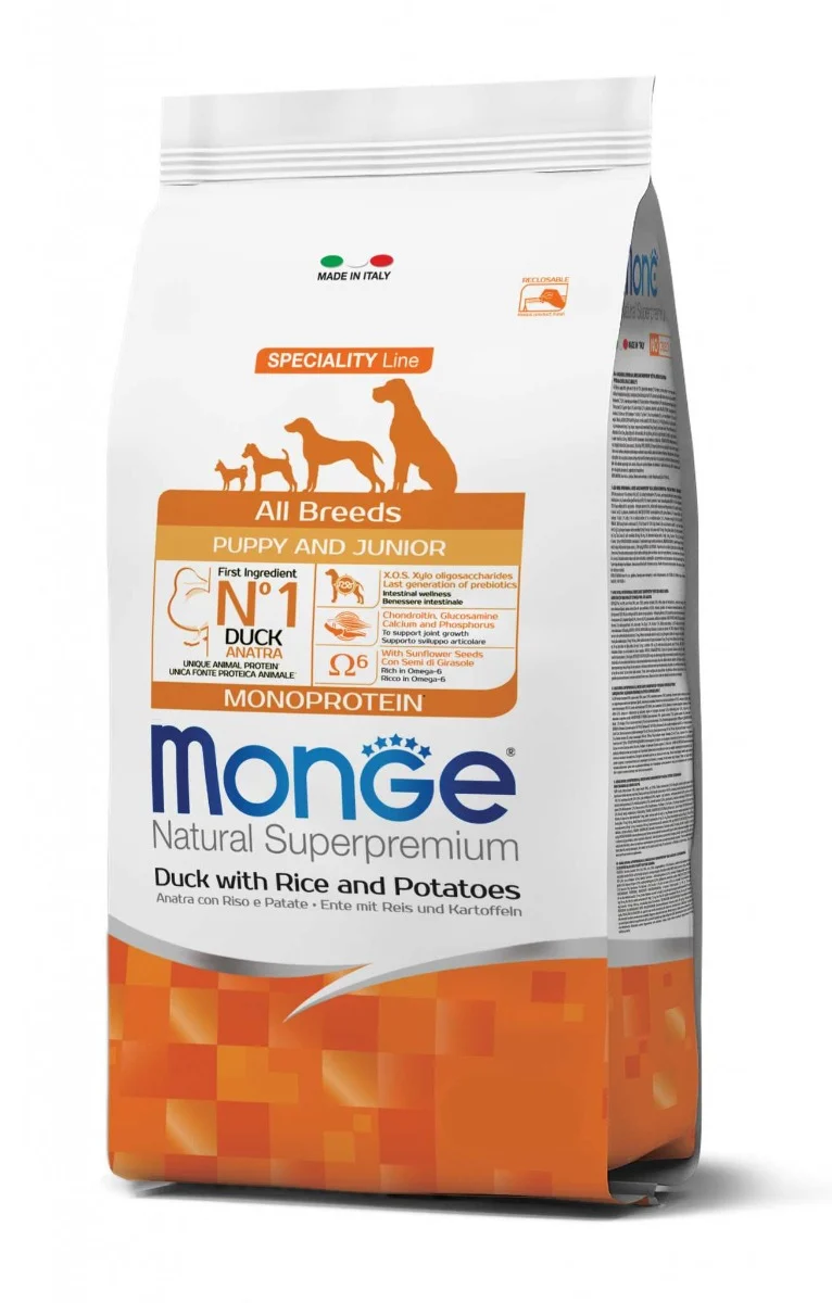 Monge All Breeds Puppy/Junior Monoprotein Anatra e Riso - 12 kg