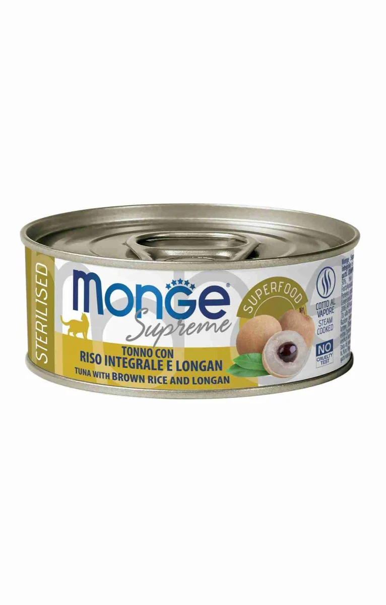 Monge Supreme Sterilized Tonno, Riso Integrale e Longan - 80g