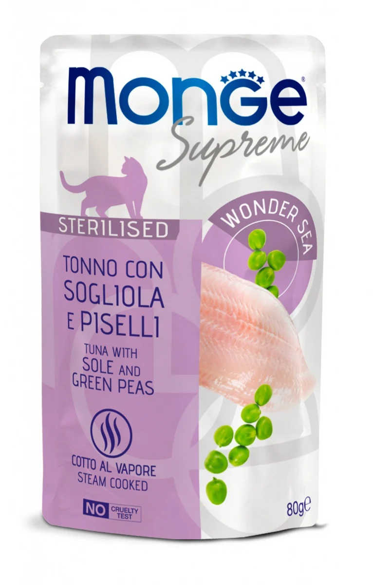 Monge Supreme Sterilized Tonno con Sogliola e Piselli - Busta 80g