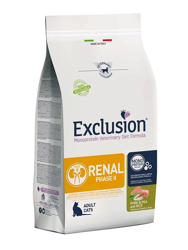 EXCLUSION GATTO DIET RENAL FASE 2 ADULTO MAIALE, PISELLI & RISO 1,5 KG