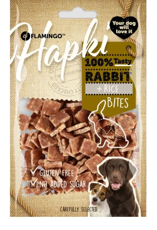 FLAMINGO CANE SNACK "HAPKI" CUBETTI DI CONIGLIO & RISO 85 GR