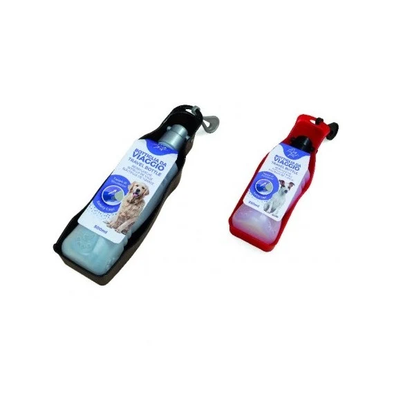 Bottiglia da Viaggio con Ciotola per Cani - Colori Assortiti, 500 ml
