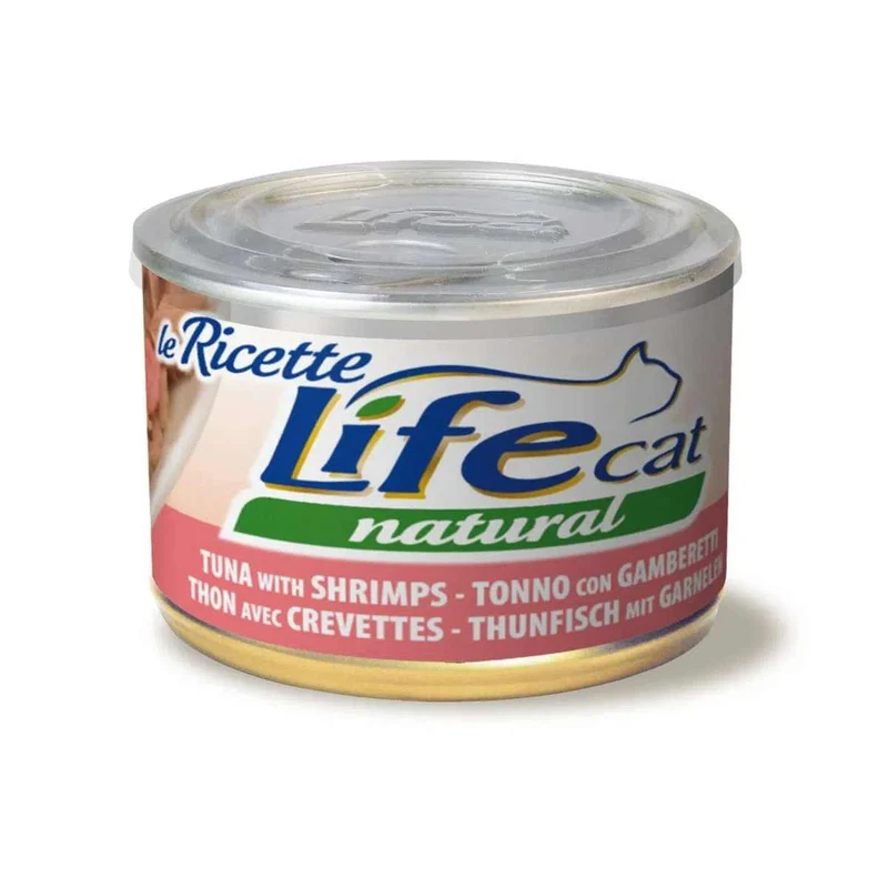 Life Cat Natural Le Ricette Tonno e Gamberetti - Umido Gatto, 150g