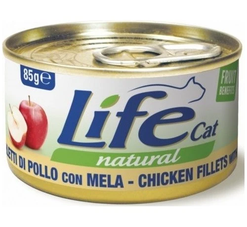 Life Cat Natural Filetto di Pollo e Mela - Cibo Umido Gatto, 85g