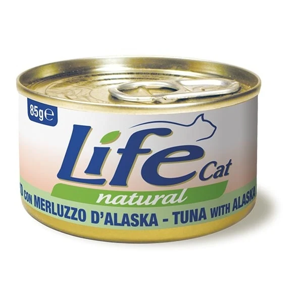Life Cat Natural Tonnetto e Merluzzo d'Alaska - Umido Gatto, 85g