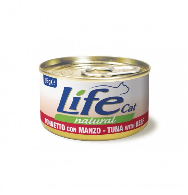 Life Cat Natural Tonnetto e Manzo - Cibo Umido Gatto, 85g