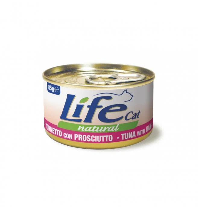 Life Cat Natural Tonnetto e Prosciutto - Cibo Umido Gatto, 85g