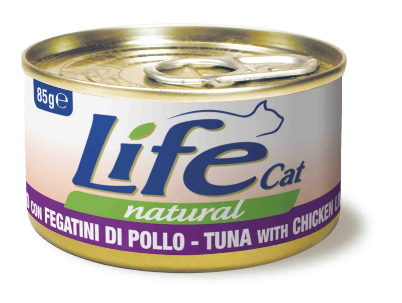 Life Cat Natural Tonno e Fegatini di Pollo - Umido Gatto, 85g