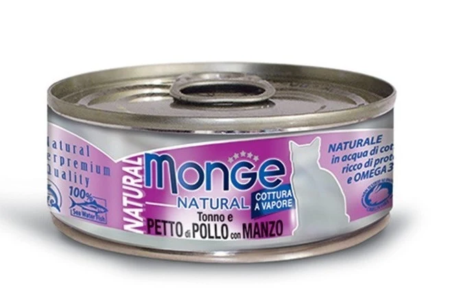 MONGE GATTO NATURAL LATTINA ADULTO PETTO DI POLLO & MANZO 80 GR