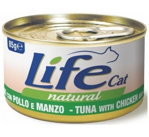 Life Cat Natural Tonno, Pollo e Manzo - Cibo Umido Gatto, 85g