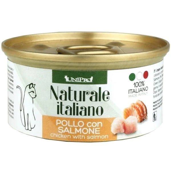 Unipro Naturale Italiano Pollo e Salmone - Cibo Umido Gatto, 85g