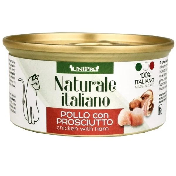 Unipro Naturale Italiano Pollo e Prosciutto - Cibo Umido Gatto, 85g