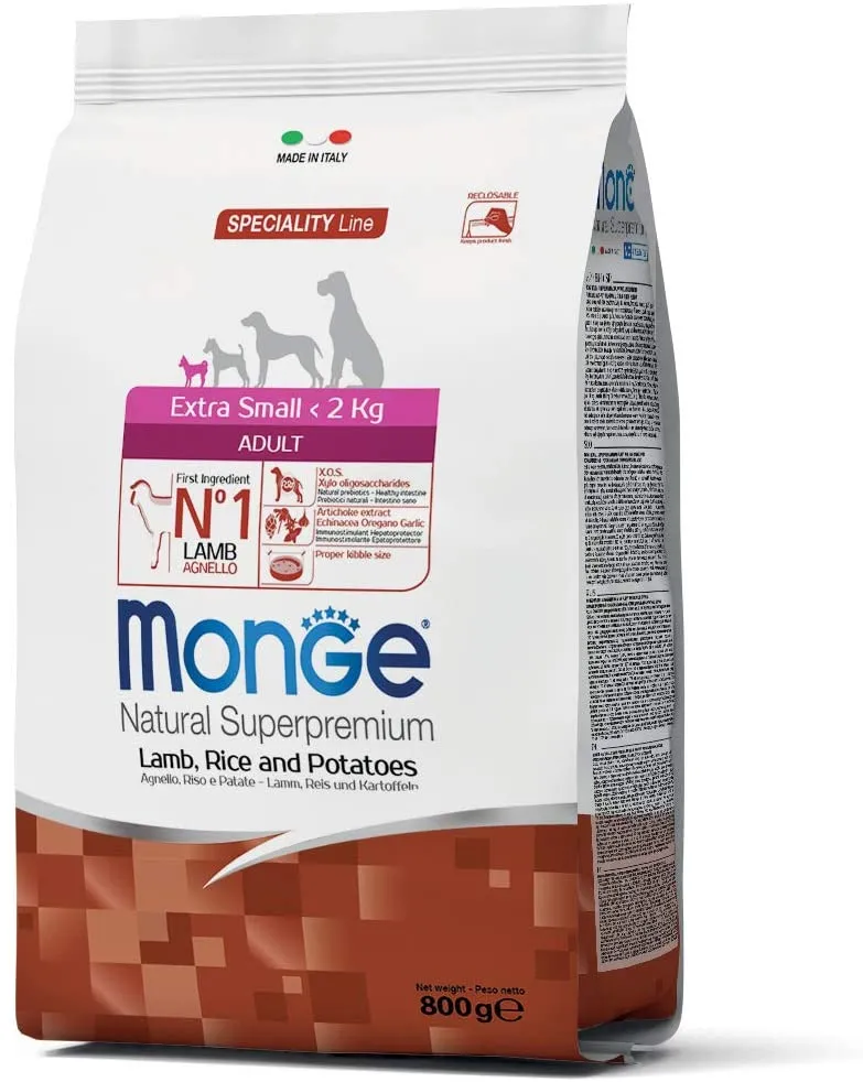 Monge Natural Extra Small Adult Agnello e Riso - Crocchette, 800g