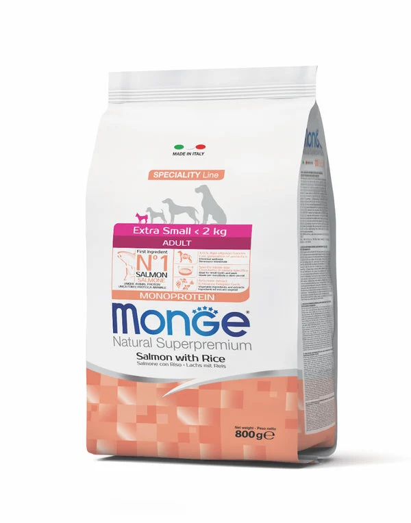 Monge Natural Extra Small Adult Salmone e Riso - Crocchette, 800g