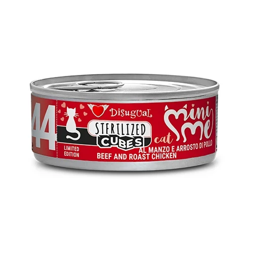 Disugual Gatto MiniMe Cubes (44) Adulto Sterilizzato Manzo & Arrosto di Pollo Lattina 85 g
