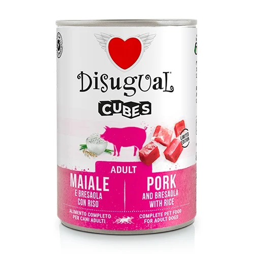 Disugual Cane Cubes Adulto Maiale, Bresaola & Riso Lattina 400 g