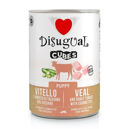 Disugual Cane Cubes Puppy Vitello, Tacchino & Zucchine Lattina 400 g