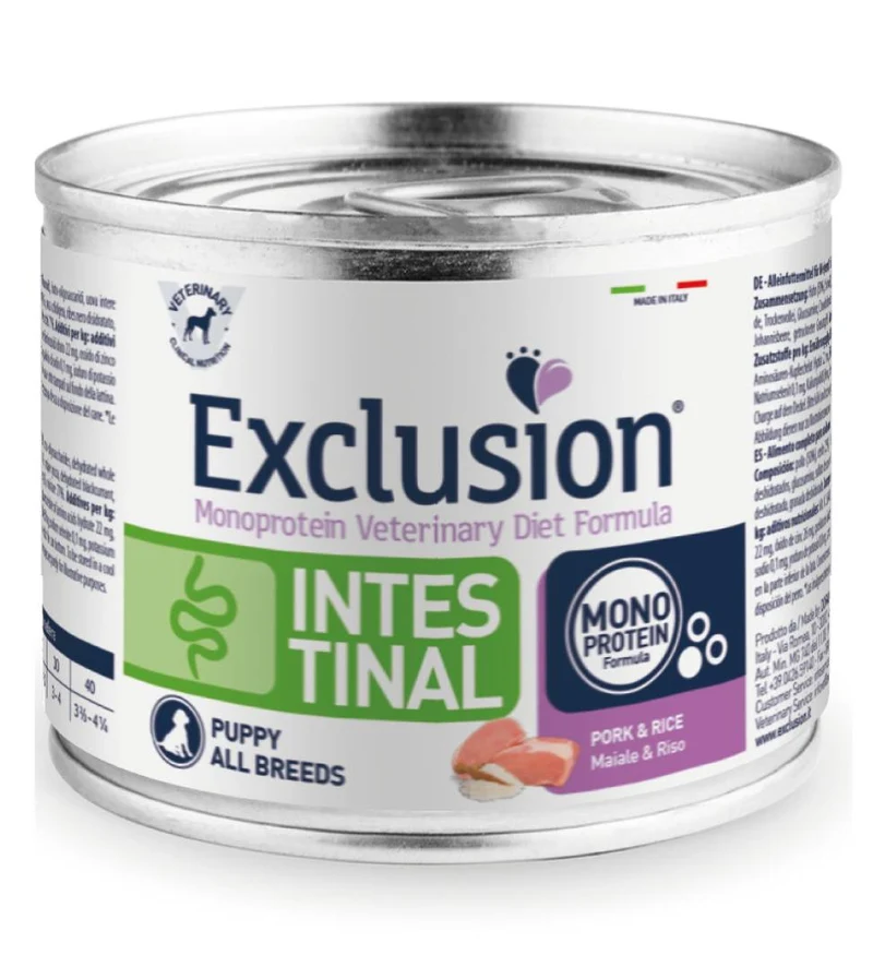 Exclusion Veterinary Dog Intestinal Puppy Maiale e Riso - 200g