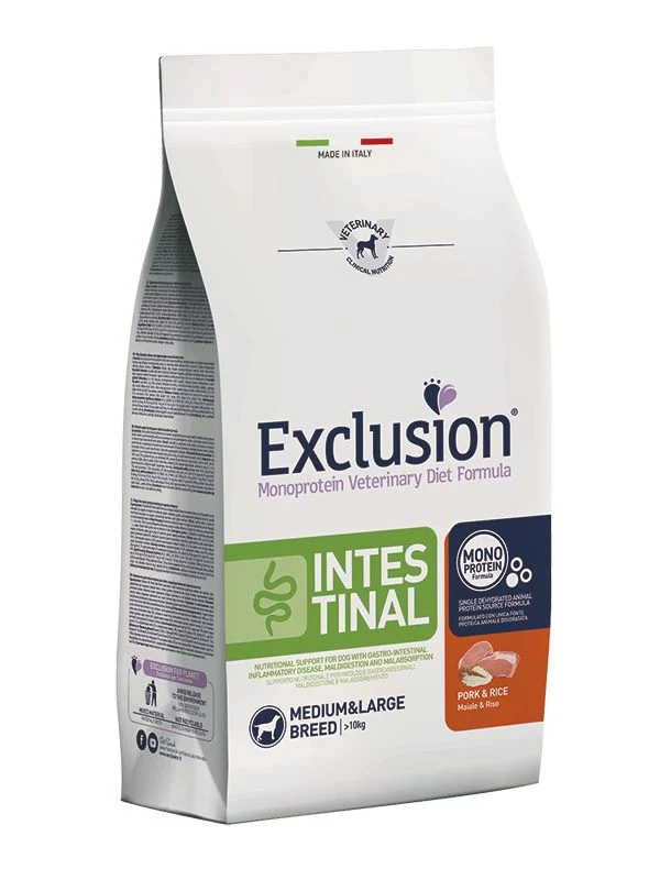 Exclusion Veterinary Dog Intestinal Maiale e Riso Medium/Large - 12 kg