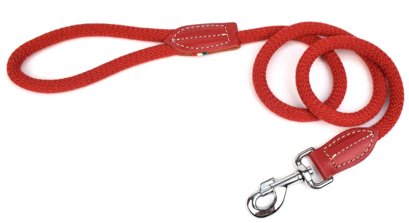 Guinzaglio in Corda con Collare Integrato per Cani - 10 mm x 183 cm, Rosso