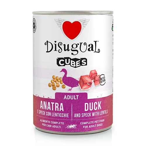 Disugual Cane Cubes Adulto Anatra, Speck & Lenticchie Lattina 400 g