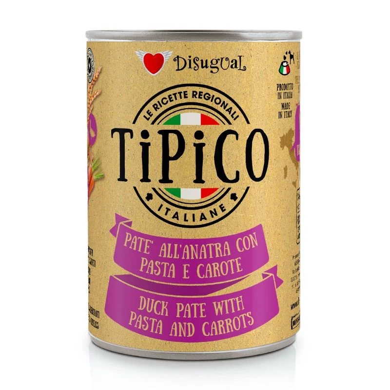 Disugual Cane Tipico Adulto Anatra, Pasta & Carote Lattina 400 g