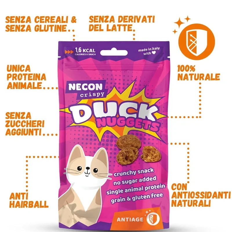 NECON CRISPY GATTO SNACK DUCK NUGGETS ANTIAGE 85 GR