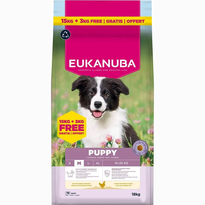 EUKANUBA CANE PUPPY MEDIUM POLLO 15+3 KG