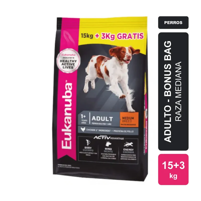 EUKANUBA CANE ADULTO MEDIUM POLLO 15+3 KG