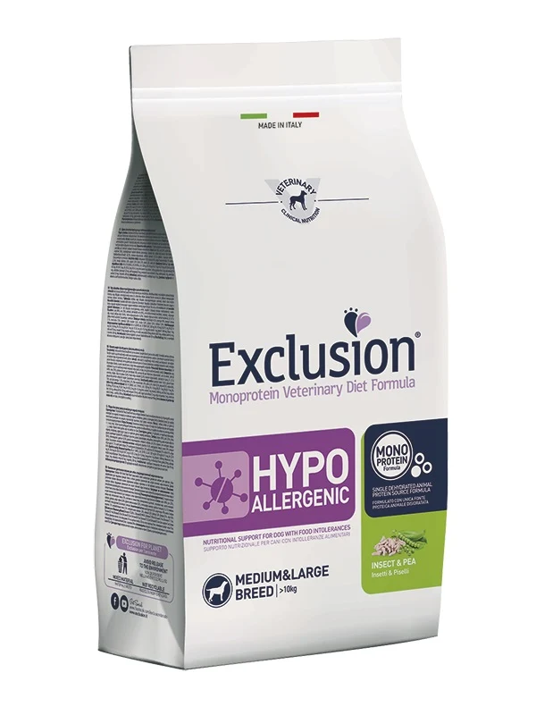 EXCLUSION CANE DIET HYPOALLERGENIC ADULTO MEDIUM&LARGE INSETTI & PISELLI 2 KG