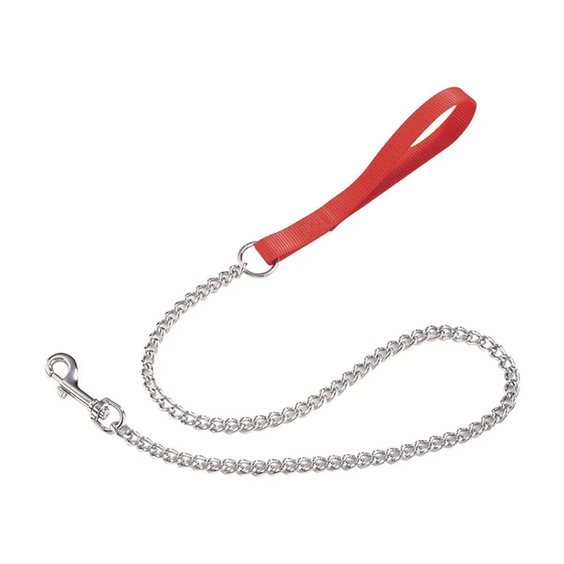 Guinzaglio in Nylon Imbottito con Catena - Rosso, 2 cm x 90 cm (Ø 12 mm)