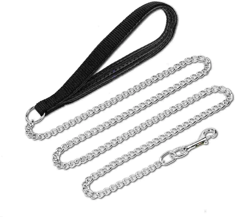 Guinzaglio in Nylon Imbottito con Catena - Nero, 2 cm x 90 cm (Ø 12 mm)