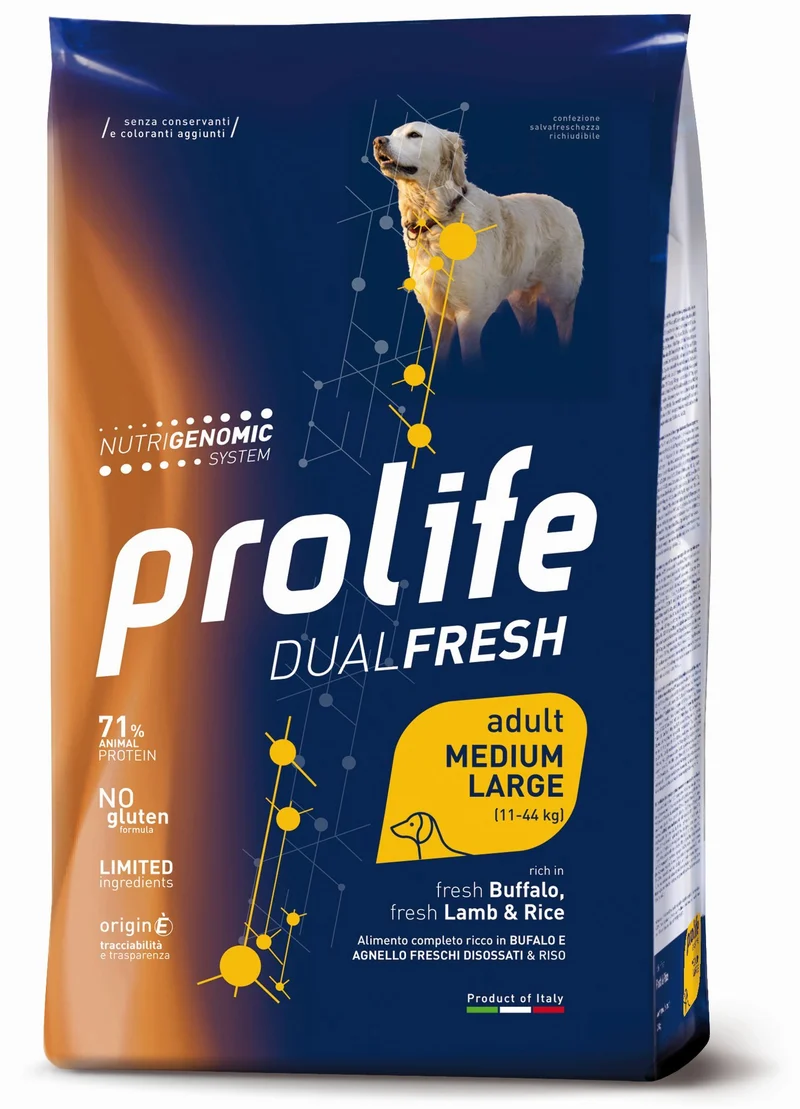 Prolife Cane Dual Fresh Adulto Medium & Large Bufalo, Agnello & Riso 12 kg