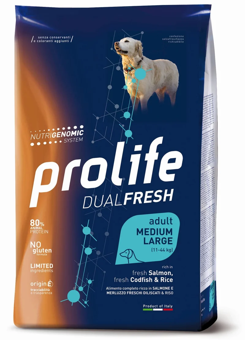 Prolife Cane Dual Fresh Adulto Medium & Large Salmone, Merluzzo & Riso 12 kg