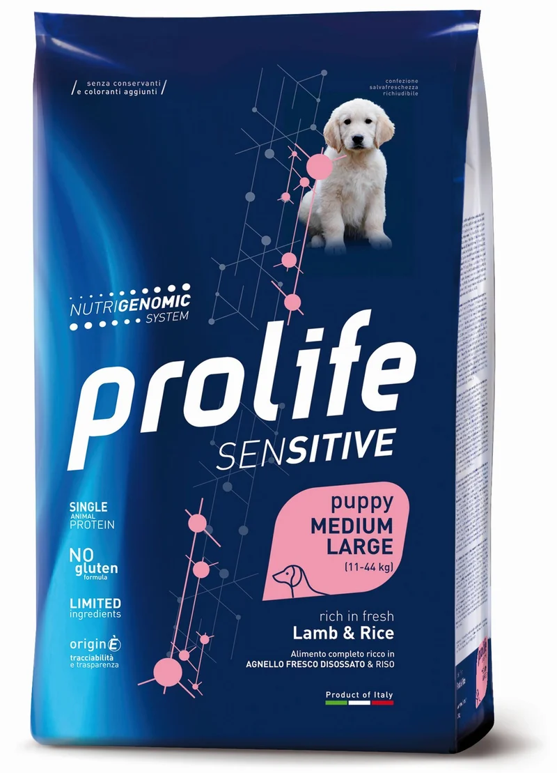 Prolife Cane Sensitive Puppy Medium & Large Agnello & Riso 10 kg