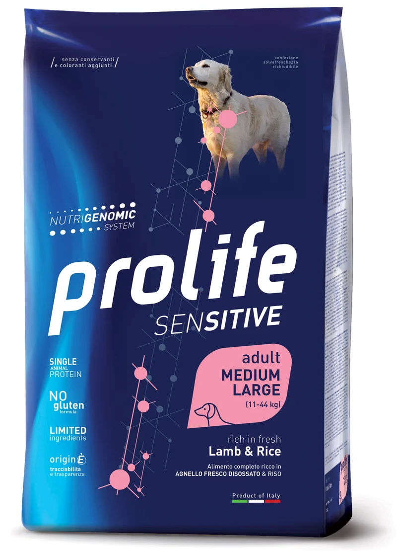 Prolife Cane Sensitive Adulto Medium & Large Agnello & Riso 10 kg