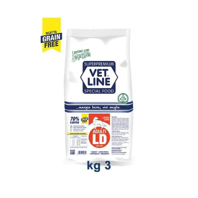 Vet Line Adulti LD all'Anatra Grain Free - Crocchette, 3 kg