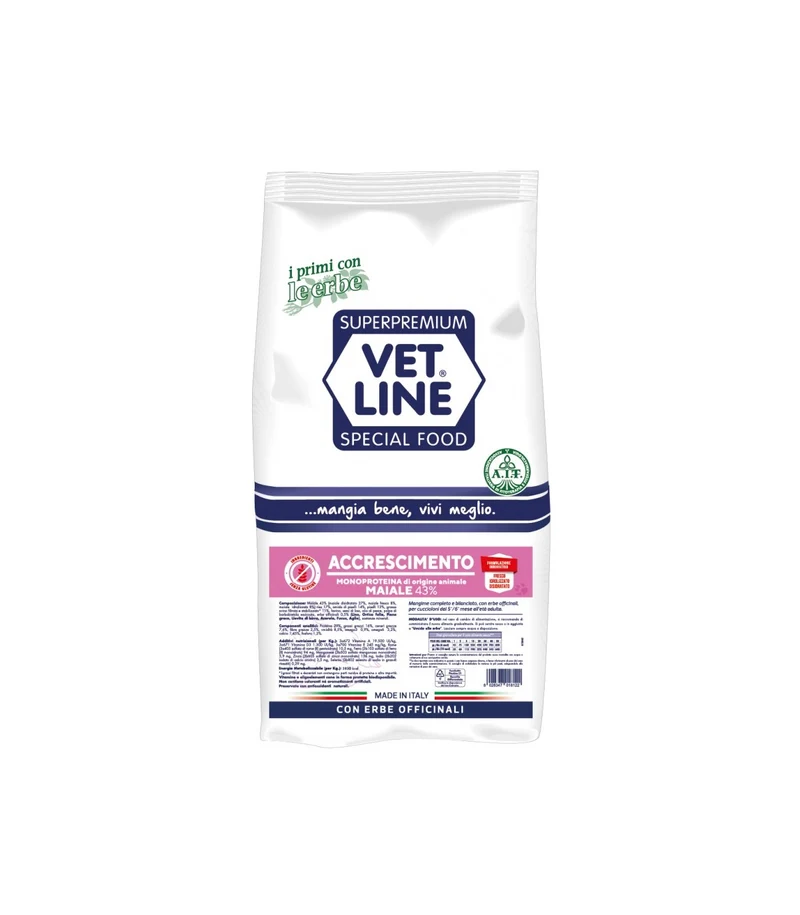 Vet Line Accrescimento al Maiale - Crocchette per Cuccioli, 12,5 kg