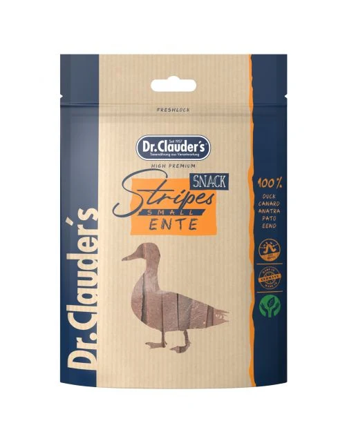 DR. CLAUDER'S CANE/GATTO SNACK STRIPES PICCOLO FILETTO DI ANATRA 80 GR